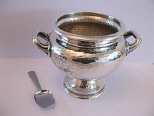 ANTIQUE SILVER PLATE SUGAR BOWL with SPOON