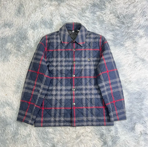 Burberry Checked Long Sleeve Cotton Coat Men Dark Blue 80841881 | eBay