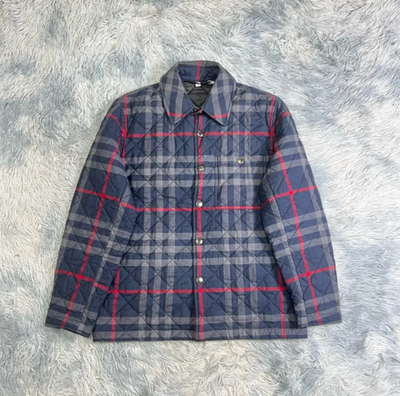 Burberry Checked Long Sleeve Cotton Coat Men Dark Blue 80841881 | eBay
