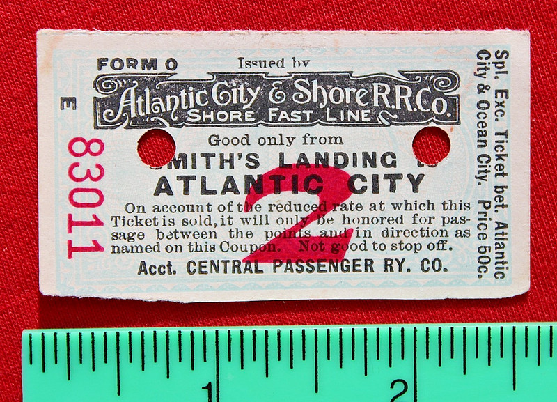 1914 Atlantic City & Shore Railroad New Jersey Railway Smith's Landing NJ Ticket