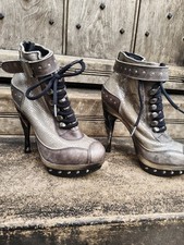 Genuine Leather Silver New Rock High Heel Platform Ankle Boots UK 7 EU 40