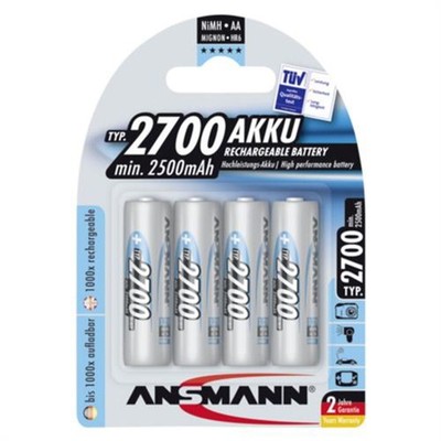 Ansmann Batterie 4 x AA Typ NiMH 2700 mAh ladbar