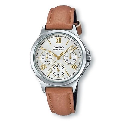 CASIO LTPV300L-7A2 Classic Analog Leather Band Watch, Brown/Silver