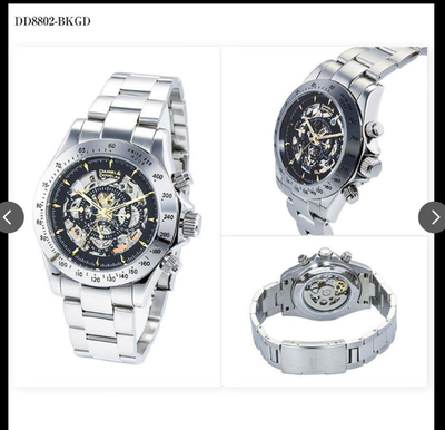 Daniel & Douglas DD8802 Automatic Skeleton Watch Gold Silver Mens 