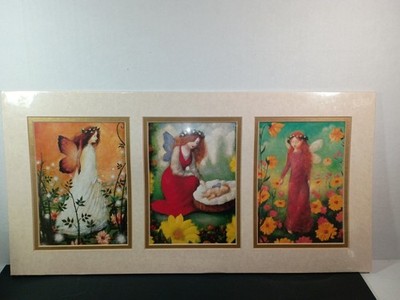 Vintage 1997 Stephen Mackey Soft Framed and Matted Celestial Fairies Art Set 3