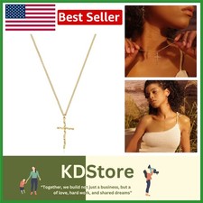 Elegant 14K Plated Cross Necklace with Cubic Zirconia - Perfect Religious Gift