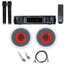 Rockville Bluetooth Karaoke Amplifier Receiver 2 6.5" LED Ceiling Speakers Mics