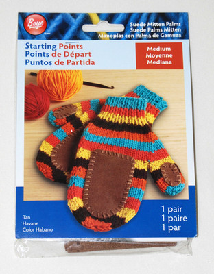 New Boye Starting Points Tan Suede Mitten Palms with Pattern sz Medium 1 pair
