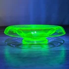 Vintage Green Uranium Depression Glass Rolled Edge Center Console Bowl Etched 7"