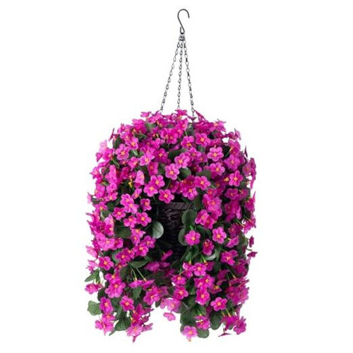 Artificial Faux Silk Hanging Flowers Plants Baskets for Outdoor Outside Fuchsia