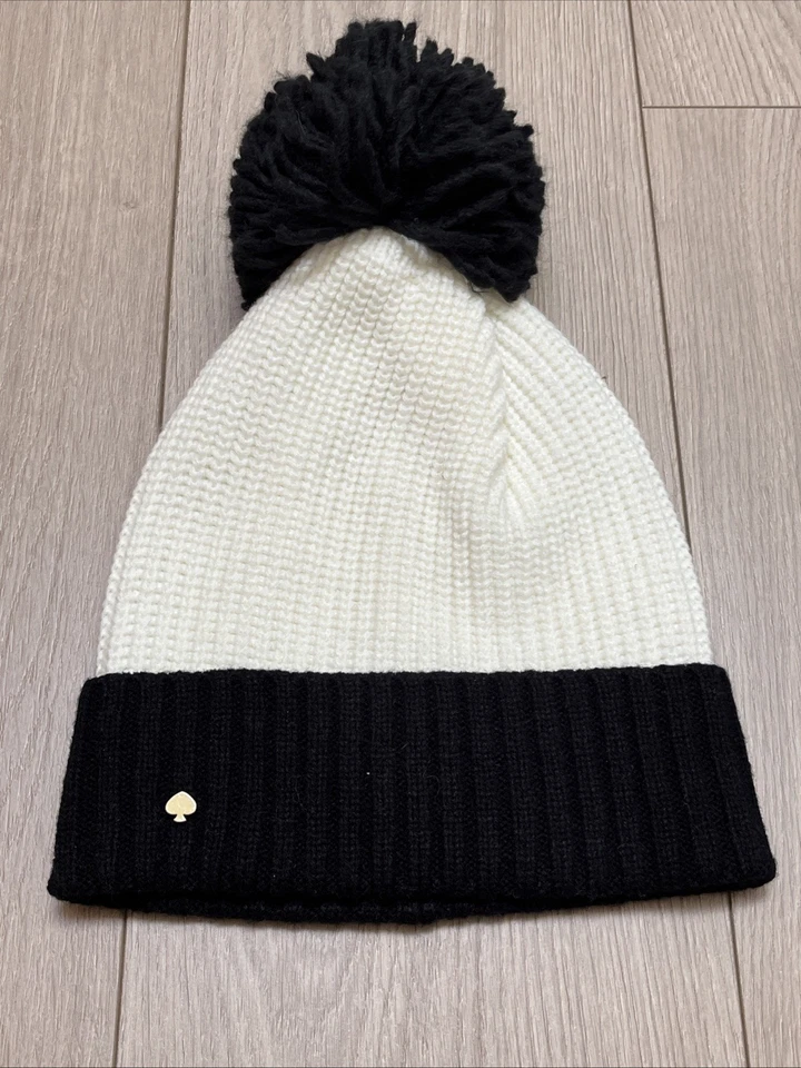 Kate Spade New York Gorro Crema Negro Invierno Sombrero con Pompón Nuevo sin Etiquetas Foto 3 de 4