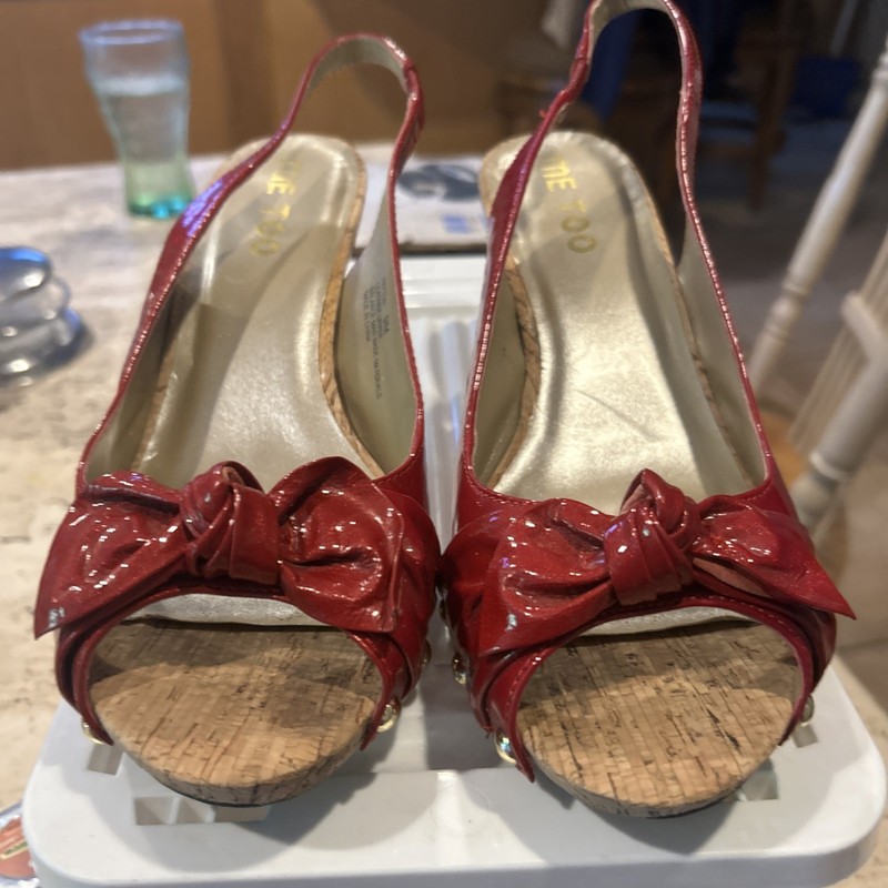 Vintage shoes 1980’s-Me too red Payton leather and cork size 9M heels