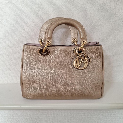 Dior Diorissimo Gold Leather Shoulder Bag Pink Interior Used From Japan