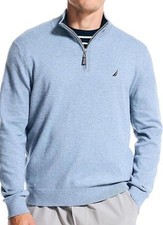 Nautica NAVTECH Men's Cotton Knit Quarter Zip Pullover Sweater Light Blue M