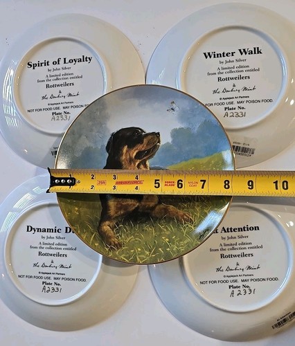 Danbury Mint Rottweilers 5 Platos John Plata Perro Coleccionista Platos Usados - Imagen 14 de 16