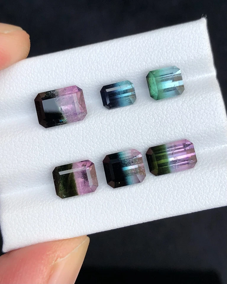 Bi-Color Tourmaline Faceted Stones Lot : Emerald Cut, 8.6 Carats - Image 2 of 3
