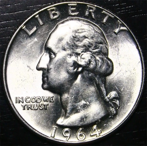 1964 Washington Quarter 25c US Coin 90% Silver Philadelphia Mint BU