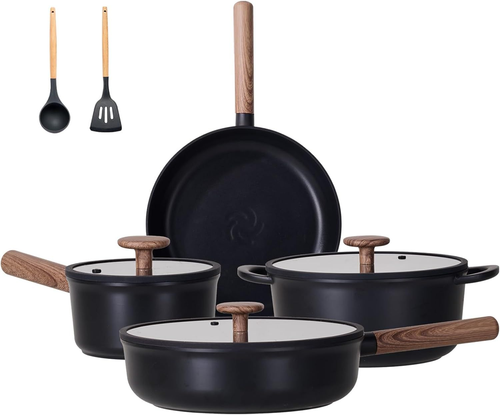 JEETEE 13-Piece Black Ceramic Non-Toxic Pots and Pans Cookware Set