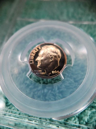 1964 P Proof Silver Cameo Roosevelt Dime Gold and Rainbow Toning GEM