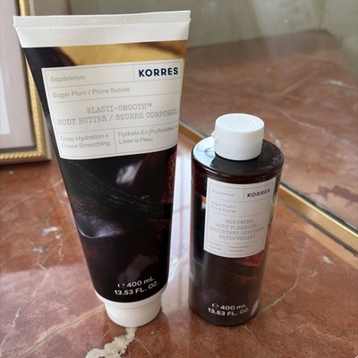 Korres Sugar Plum 13.5 oz each Body Cleanser & Body Butter Set NEW! Sealed