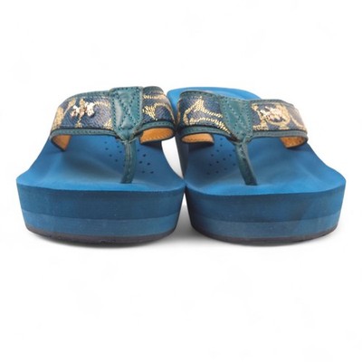 COACH Jolene Blue Signature Canvas Platform Wedge Flip Flop