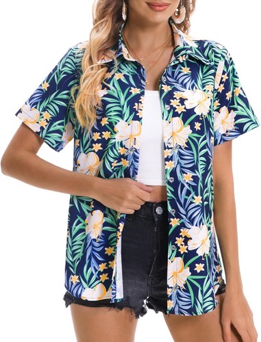Hawaiian Shirts for Women Summer Beach Shirt Tropical Small, Purple