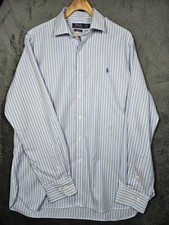 Polo Ralph Lauren Easy Care 100% Cotton Stretch Shirt Blue Striped Size 17.5/44
