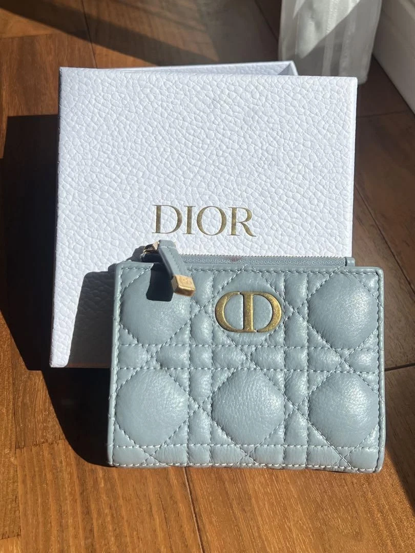 Portefeuille Christian Dior Caro Dahlia nuage bleu or quincaillerie S5173UWHC
