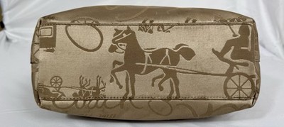 😎😎😎COACH KHAKI Signature Satin Horse Carriage Brown Leather