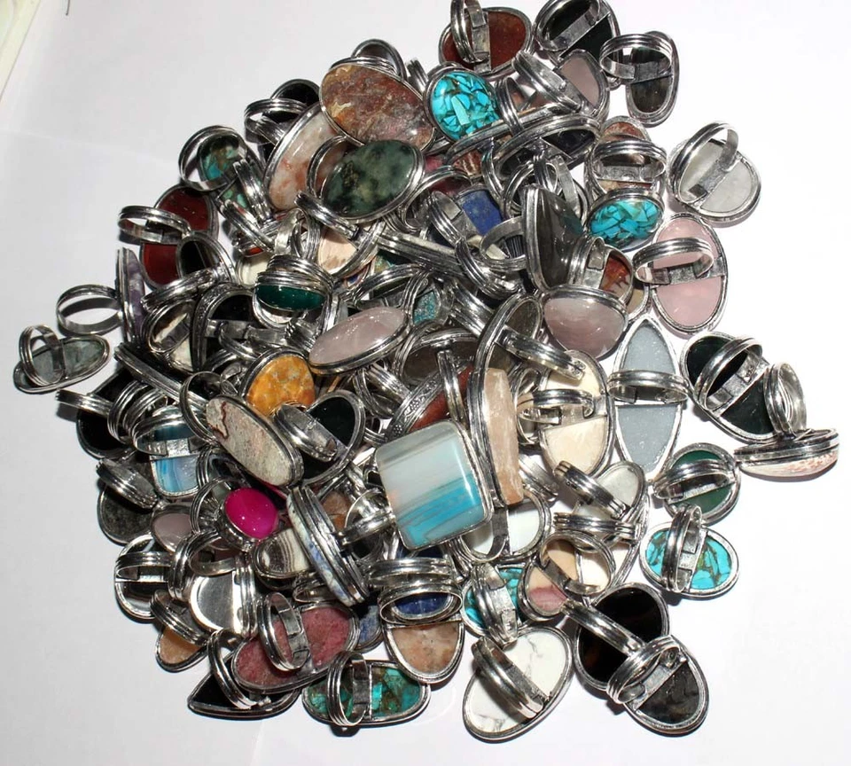 100件装戒指混合925镀银天然宝石混合设计美国5-12尺寸JW — 第 2/4 张图片