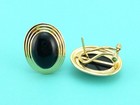 Amazing Vintage 14K Yellow Solid Gold Black Onyx Omega Back Earrings 6.6 Grams — photo 7