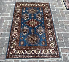 Handwoven Afghan Super Kazak Rug | Handmade Wool Area Carpet 4x6 Ft