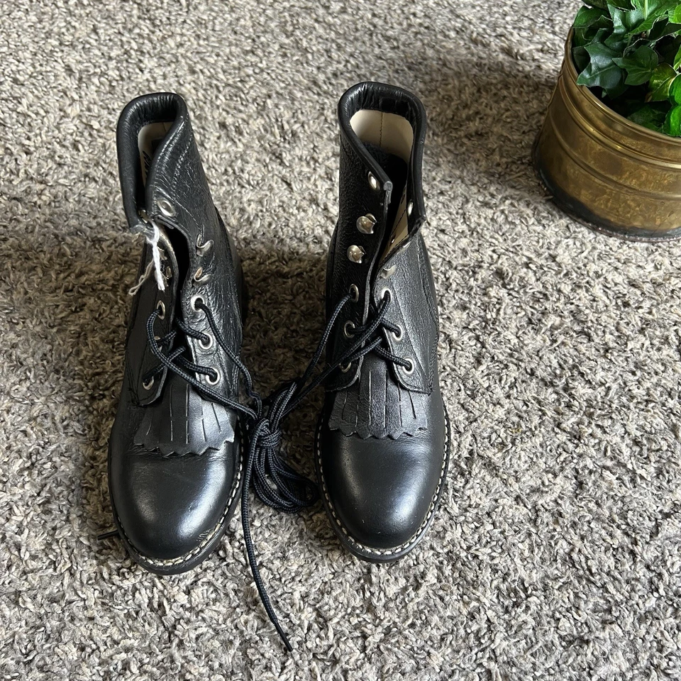 Botas de Vaquero Durango Roper Western Kiltie Niños 10.5 Con Cordones Cuero Vintage Nuevas Foto 3 de 4