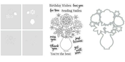 Hero Arts "FLOWERS IN VASE" Clear Stamps Only OR Stamp & Dies & Stencil ...