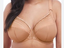 ELOMI Matilda Underwire Plunge Tan Sheer Unlined Bra EL8900CUT  Size 38L