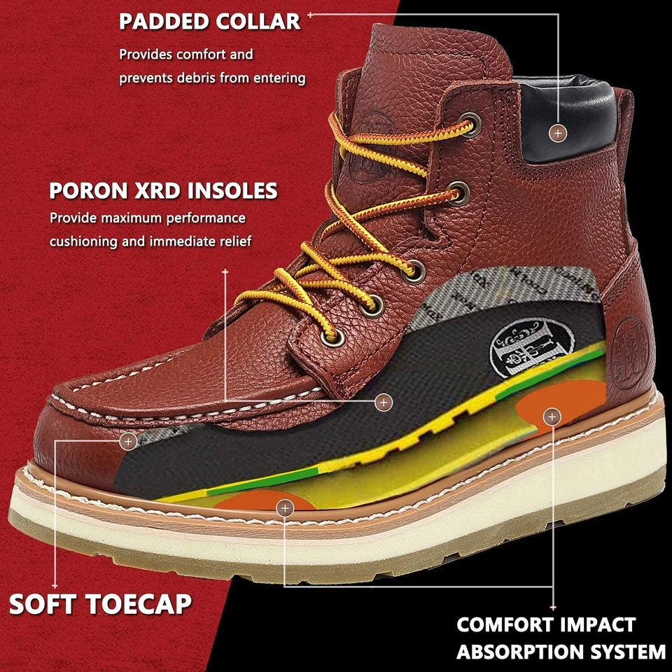 Botas de trabajo para hombre - 6" punta suave/compuesta antideslizante a prueba de pinchazos zapatos Foto 3 de 4