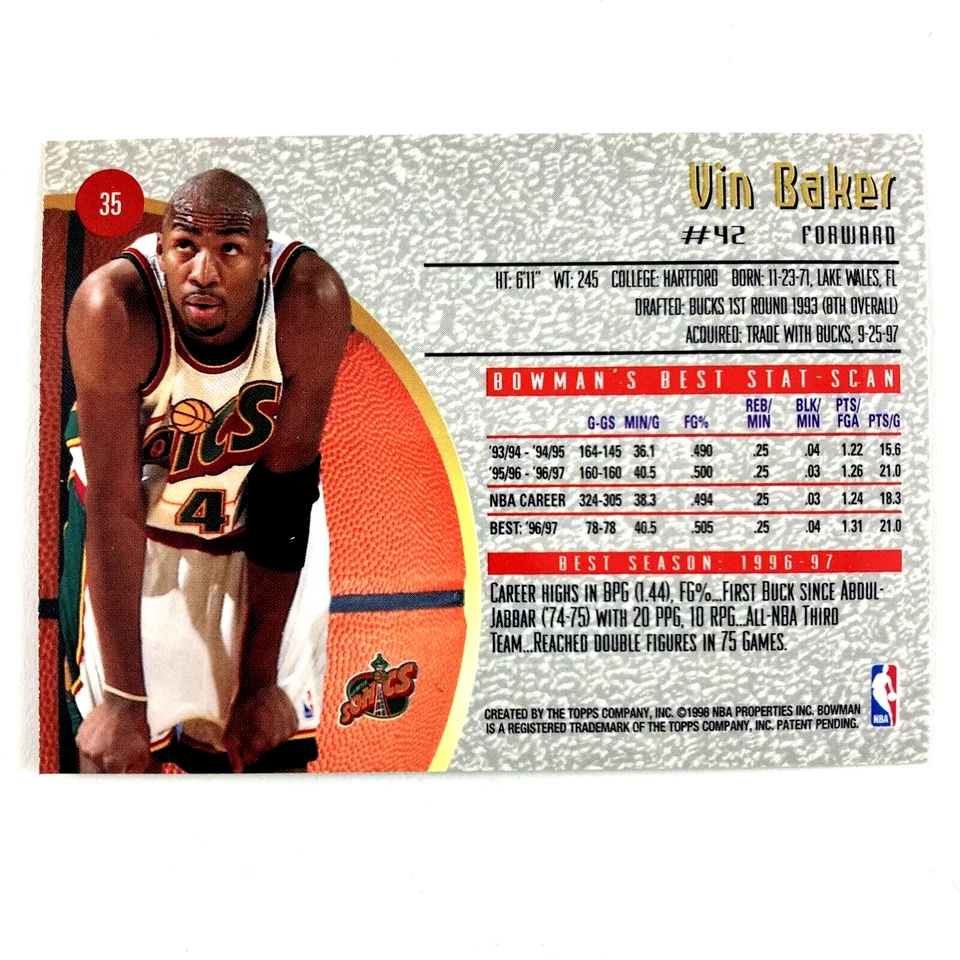 Vin Baker 1997-98 Bowman's Best Card #35 NBA Seattle Supersonics - Image 2 of 2
