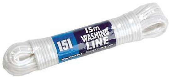Clothes Washing Line 15m White Strong POLYPROP Core Wipe Clean PVC 