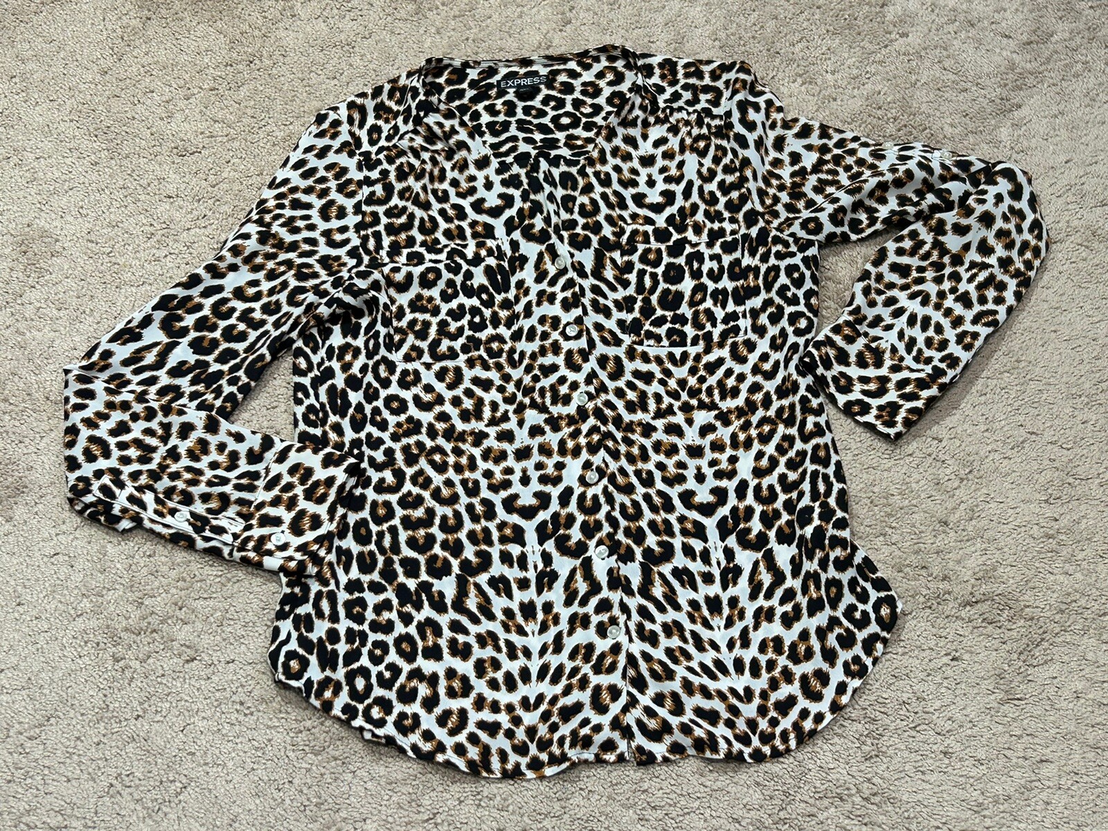 Express Womens Shirt Size Small Multicolor Animal Print Classic Dressy Flowy