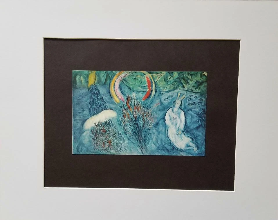 Litografía offset montada Marc Chagall Moses Facing Burning Bush 1969 edición limitada Foto 2 de 3