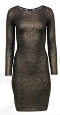 Alice & Olivia - Gold & Sparkly Metallic Midi Dress W/ Mesh Paneling Small
