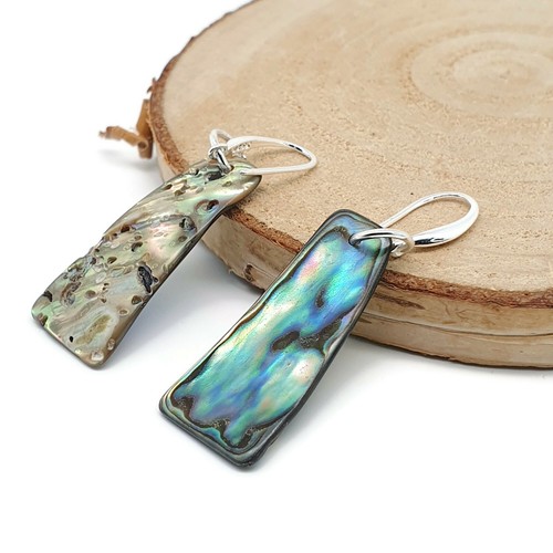 Paua Earrings Rainbow Abalone Natural Shell Dangle Drop Sterling Silver Hooks - Picture 82 of 84