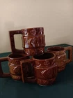 Vintage McCoy Pottery USA Western Belt Buckle Cowboy 935 Cups Mugs Set of 4