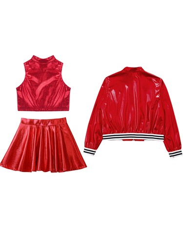 Kids Girl's Crop Top With Skirt Sport Dance Outfit Cheerleading Tracksuit Jazz - Picture 39 of 63
