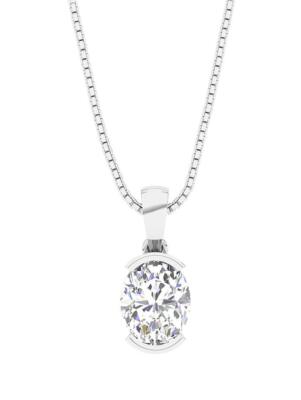 Halbeinfassung ovaler im Labor gezüchteter Diamant Solitär Anhänger 14K Weißgold VS1 F 2,50 ct