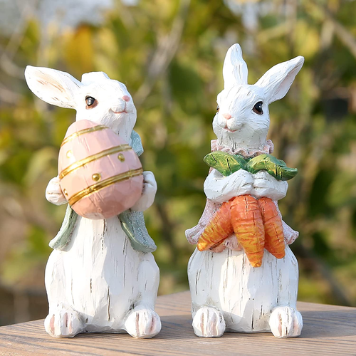 Easter Bunny Decorations Spring Home Decor Bunny Figurines Easter Rabbit 2Pcs - Picture 4 of 6