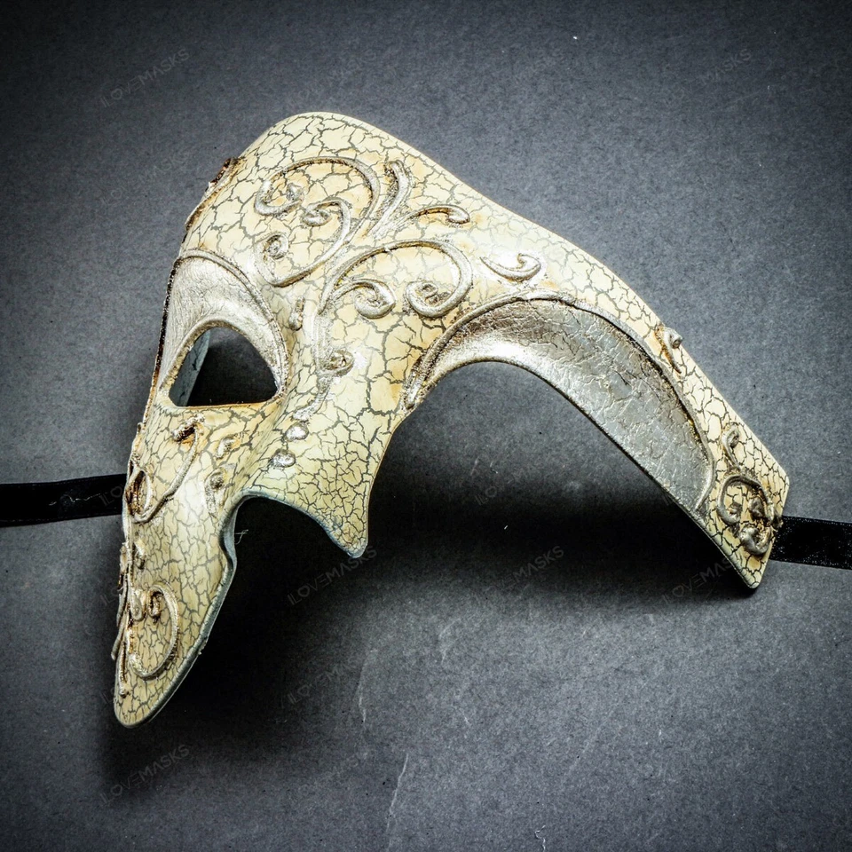 Half Face Phantom Of The Opera Venetian Silver Masquerade Costume Party Mask - Image 2 of 4