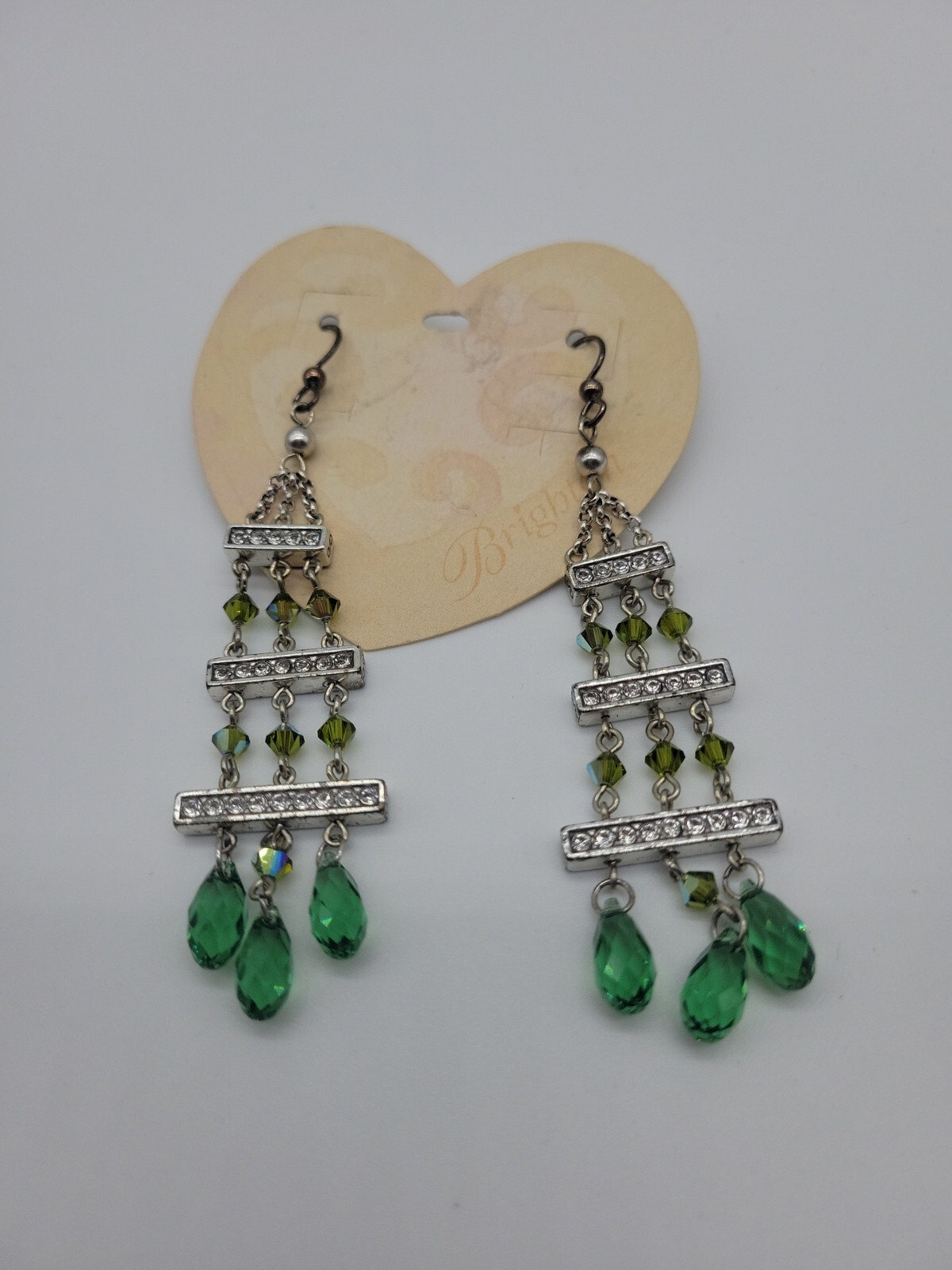 Brighton Art Deco Green Crystal French Wire Earrings Gem