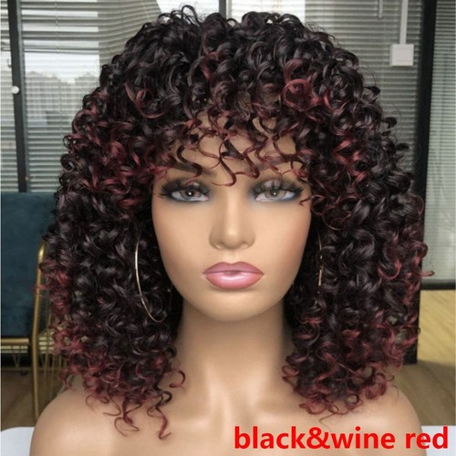 Synthetic Hair Full Wig With Bangs Short Wig Synthetic Wigs Afro Kinky Curly - Picture 16 of 21
