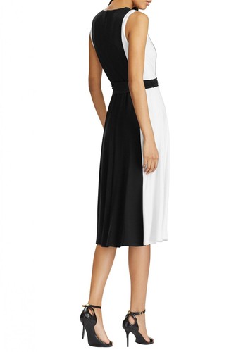Ralph Lauren Black White Sleeveless 2-Tone Midi Dress Belted Jersey 10 NWOT$125 - Picture 2 of 9